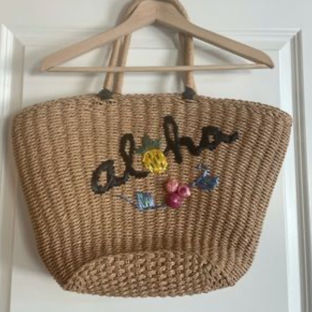 World Market Tan/Cream Woven Tote
